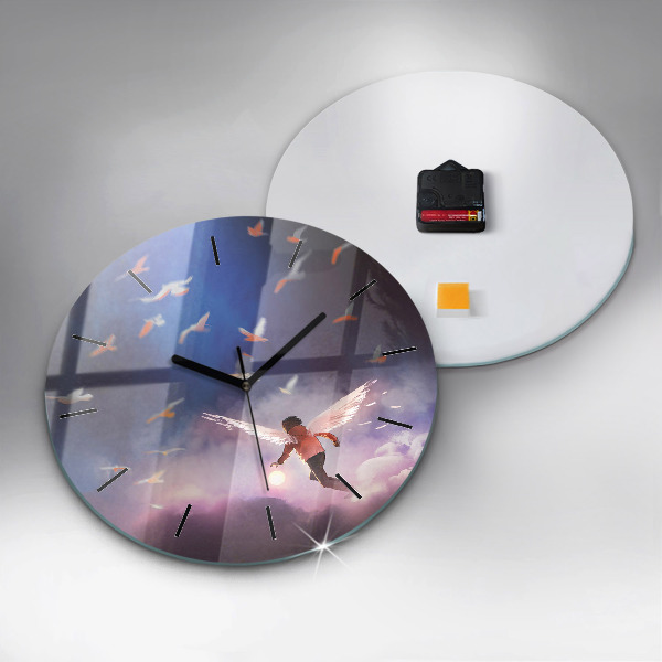 Round glass wall clock Boy with wings