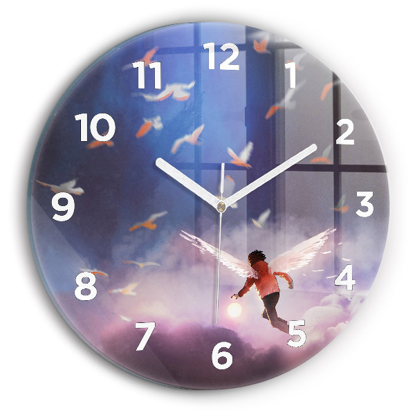 Round glass wall clock Boy with wings
