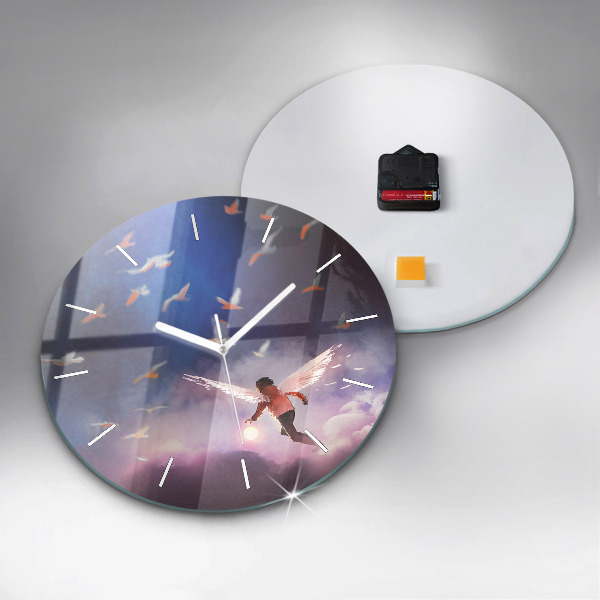 Round glass wall clock Boy with wings