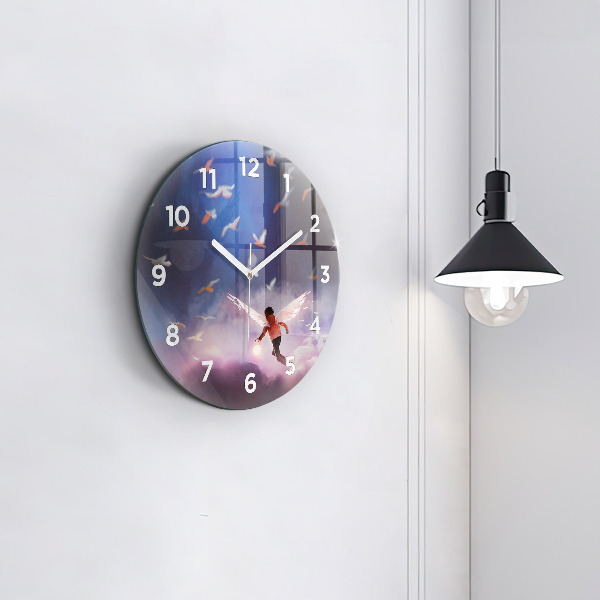 Round glass wall clock Boy with wings