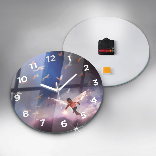 Round glass wall clock Boy with wings