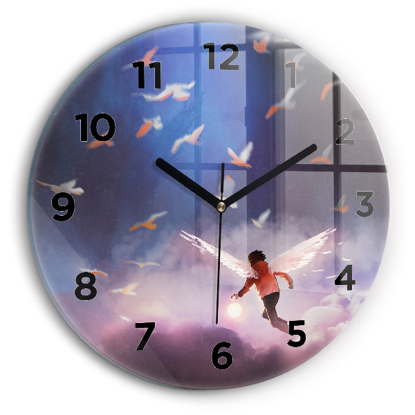 Round glass wall clock Boy with wings