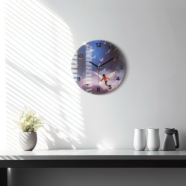 Round glass wall clock Boy with wings