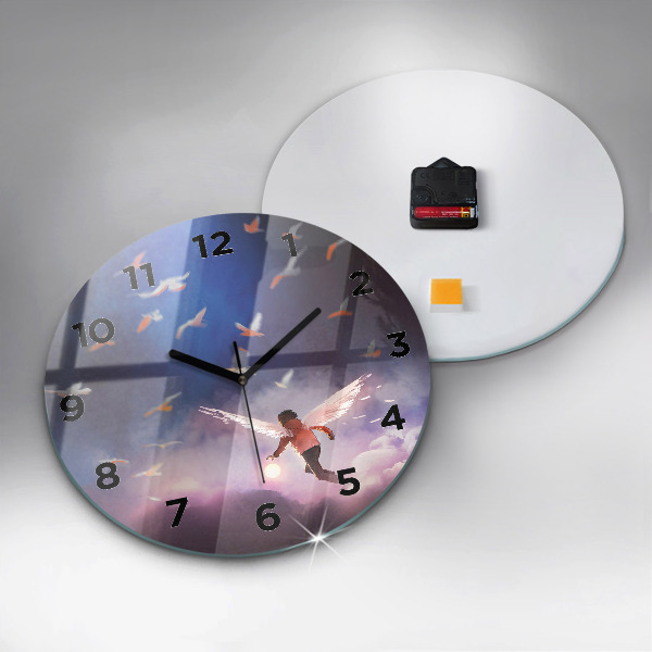 Round glass wall clock Boy with wings