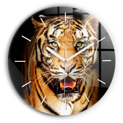 Round glass wall clock Tiger - wild look