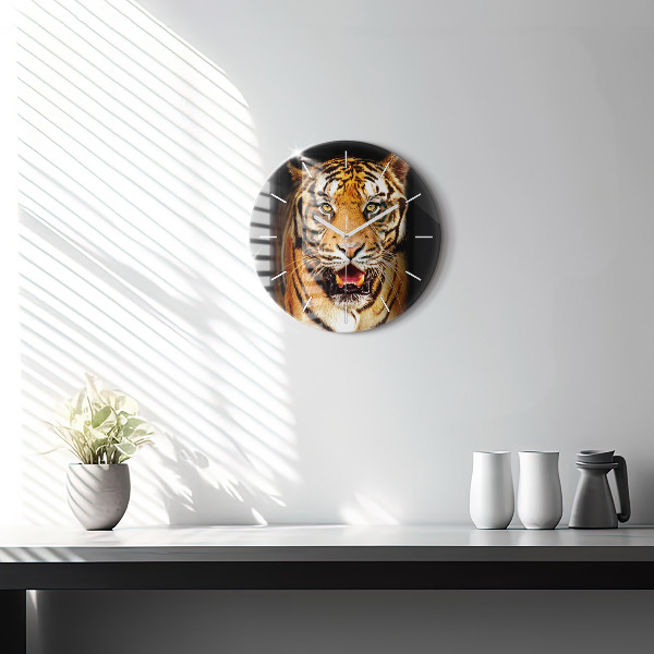 Round glass wall clock Tiger - wild look