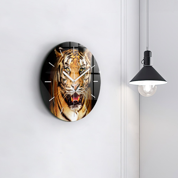 Round glass wall clock Tiger - wild look