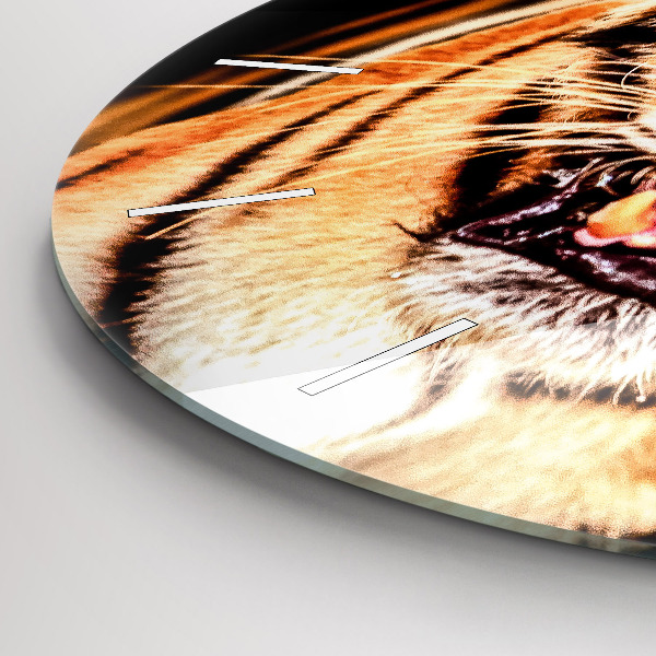 Round glass wall clock Tiger - wild look