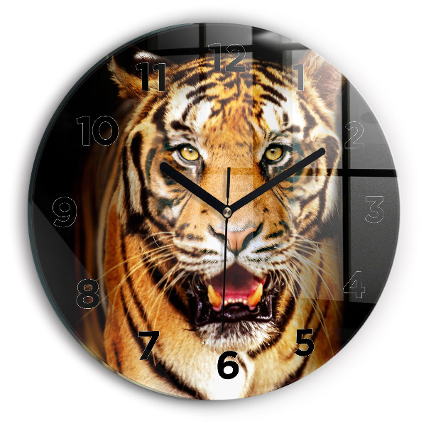 Round glass wall clock Tiger - wild look