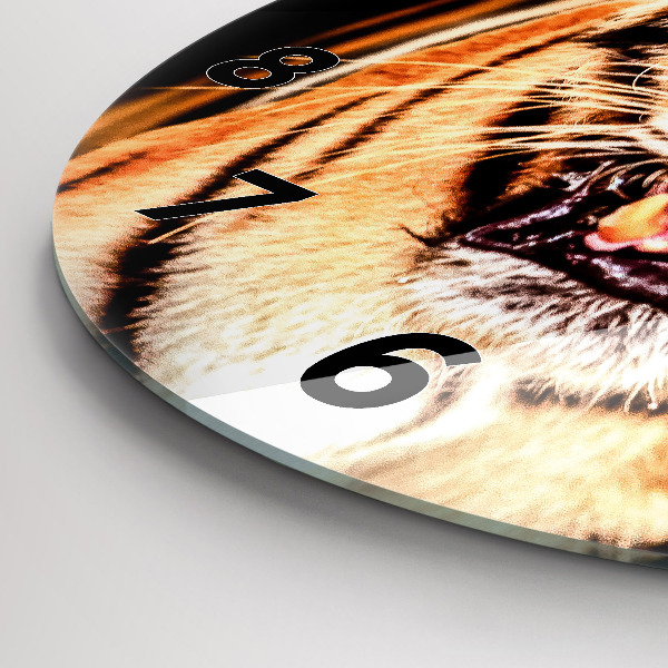 Round glass wall clock Tiger - wild look