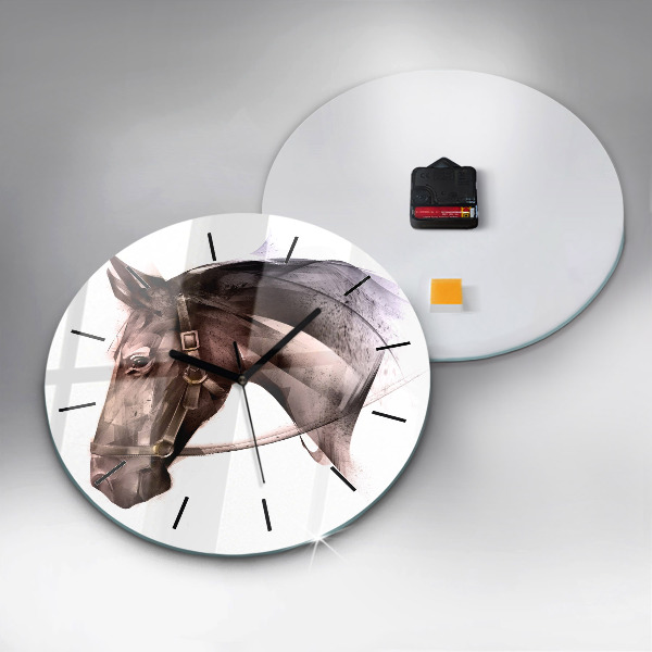 Round glass wall clock Painted Horse Profile