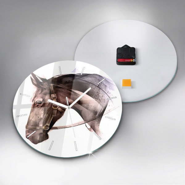 Round glass wall clock Painted Horse Profile