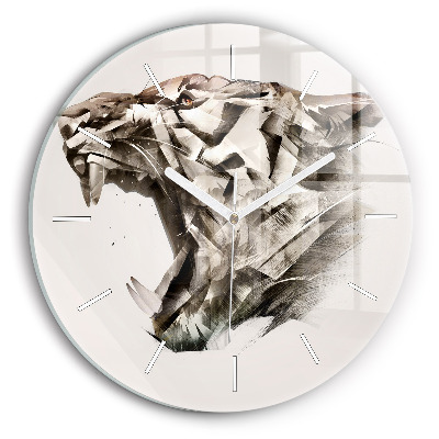 Round glass wall clock painted portrait of a tiger