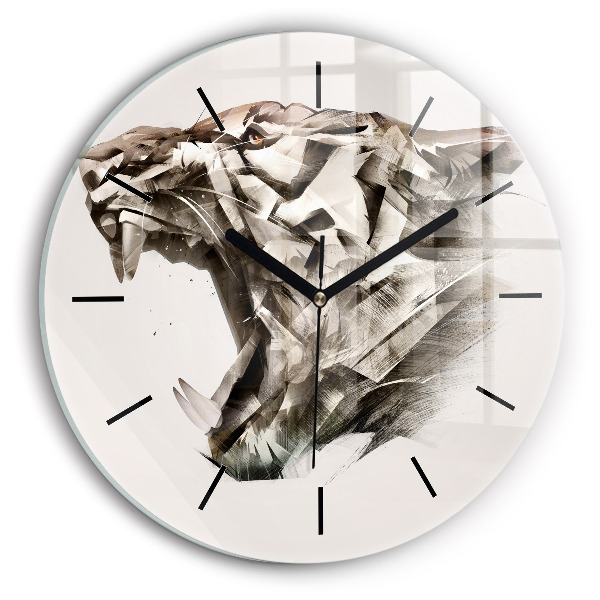 Round glass wall clock painted portrait of a tiger