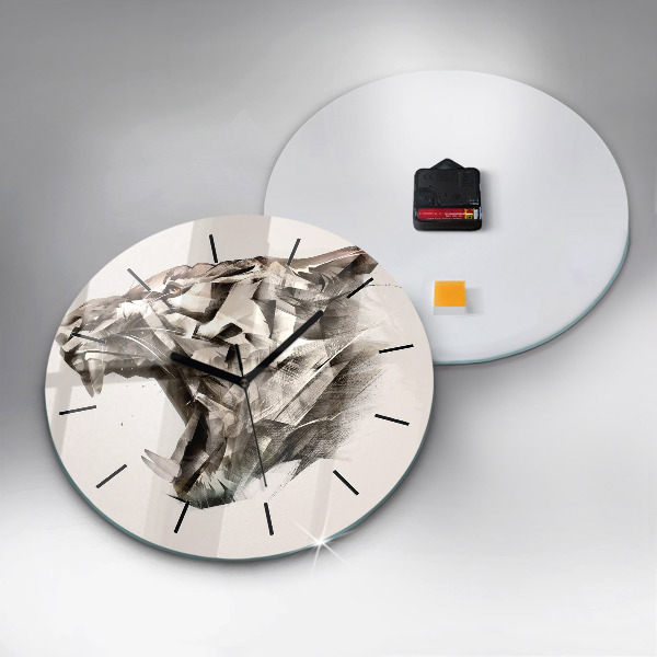 Round glass wall clock painted portrait of a tiger