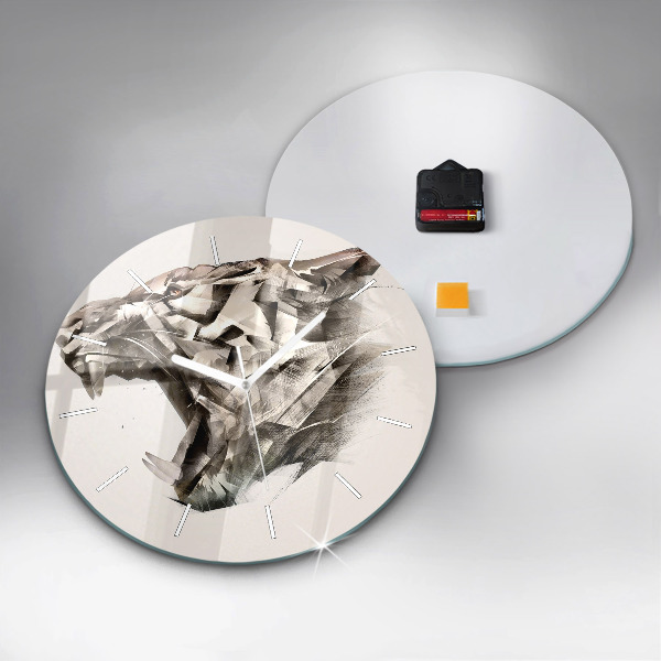 Round glass wall clock painted portrait of a tiger