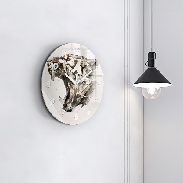 Round glass wall clock painted portrait of a tiger