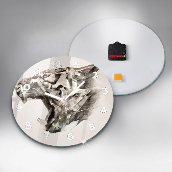 Round glass wall clock painted portrait of a tiger