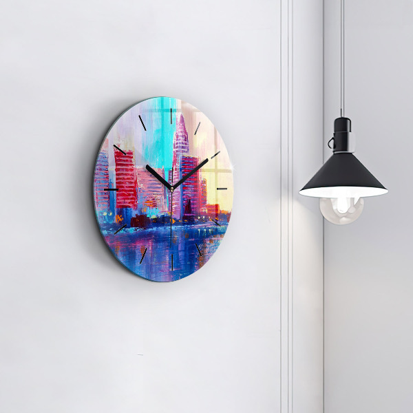 Round glass wall clock Skyscraper abstraction