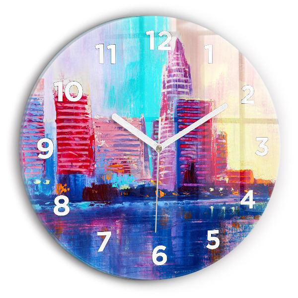 Round glass wall clock Skyscraper abstraction