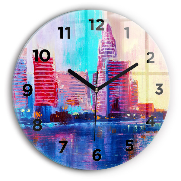 Round glass wall clock Skyscraper abstraction
