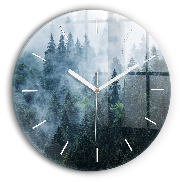 Round glass wall clock Misty Mountain Landscape