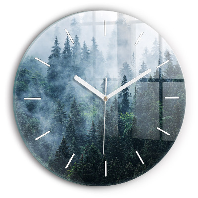 Round glass wall clock Misty Mountain Landscape