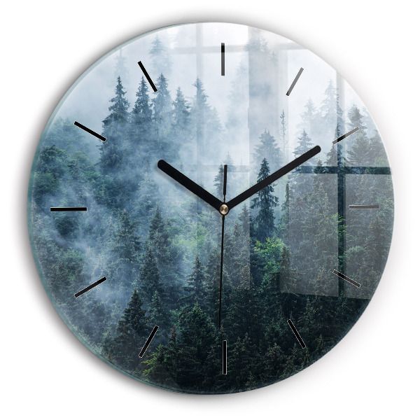 Round glass wall clock Misty Mountain Landscape
