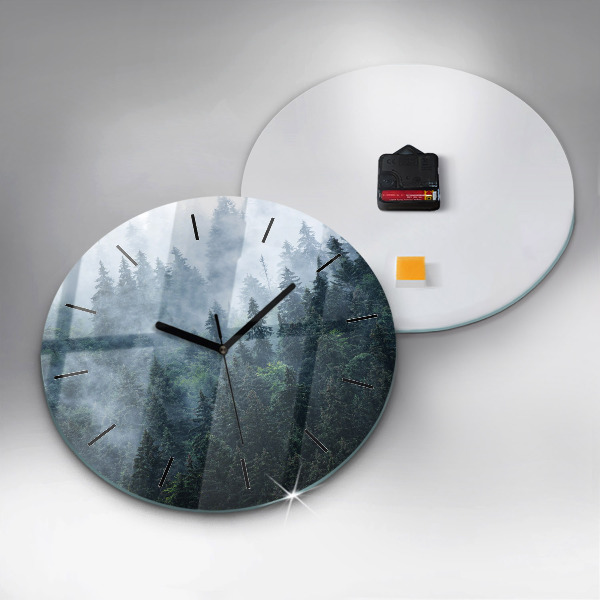Round glass wall clock Misty Mountain Landscape