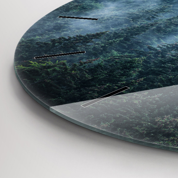 Round glass wall clock Misty Mountain Landscape