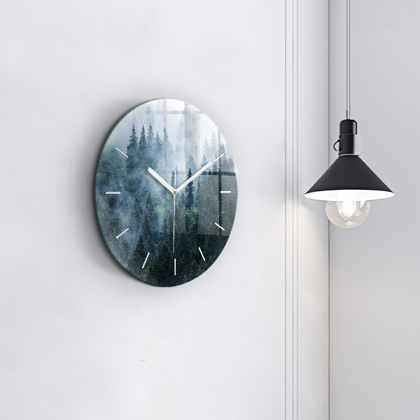 Round glass wall clock Misty Mountain Landscape