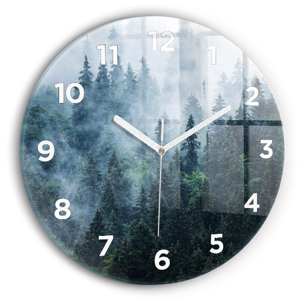 Round glass wall clock Misty Mountain Landscape