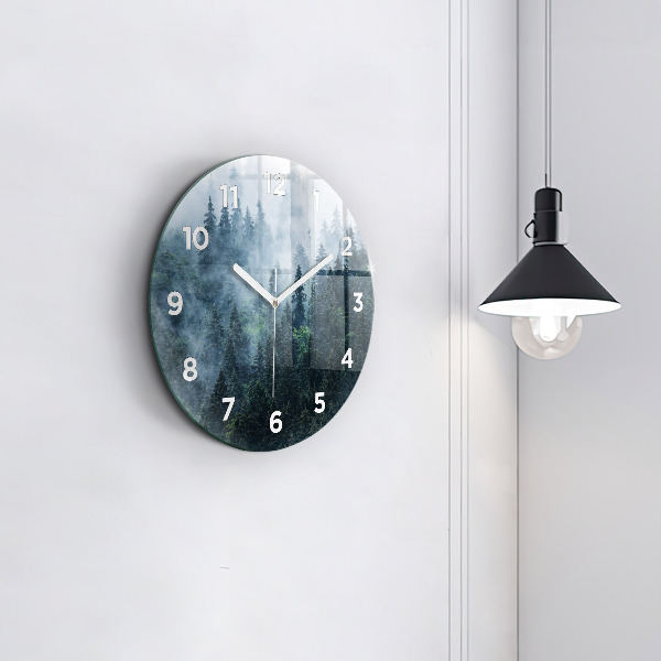Round glass wall clock Misty Mountain Landscape
