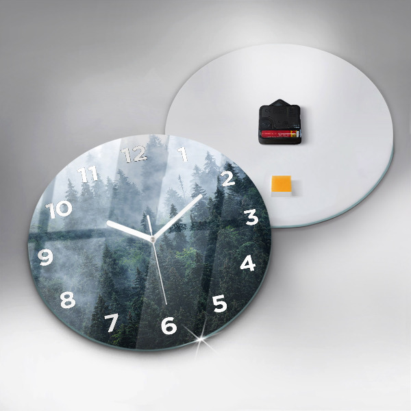 Round glass wall clock Misty Mountain Landscape