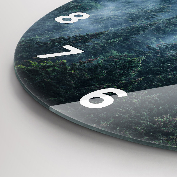 Round glass wall clock Misty Mountain Landscape