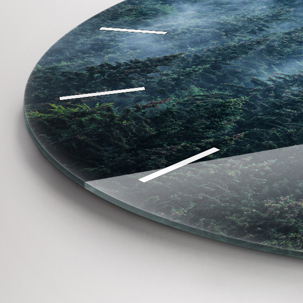 Round glass wall clock Misty Mountain Landscape