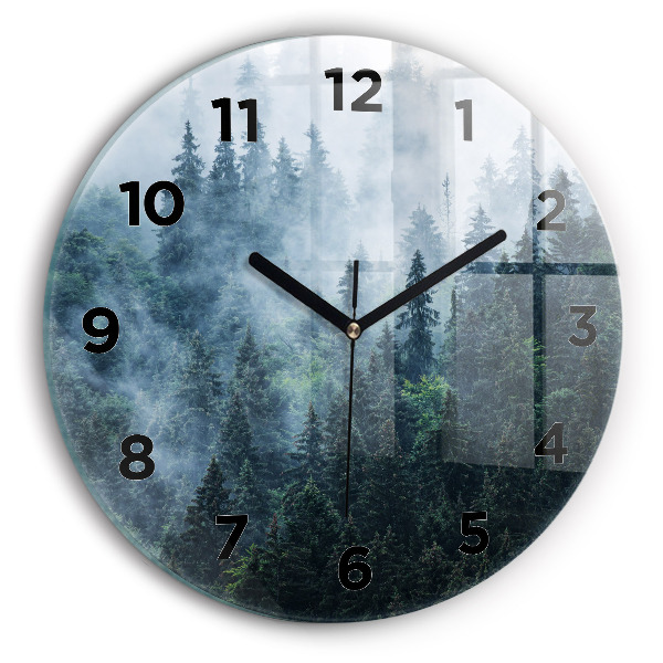 Round glass wall clock Misty Mountain Landscape