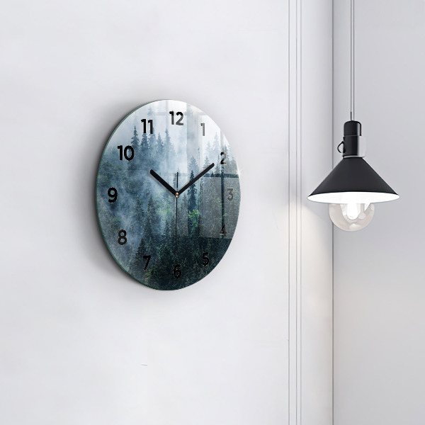 Round glass wall clock Misty Mountain Landscape