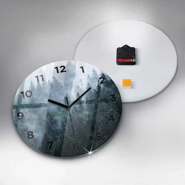 Round glass wall clock Misty Mountain Landscape