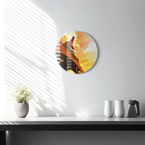 Round glass wall clock The Eiffel Tower in Paris