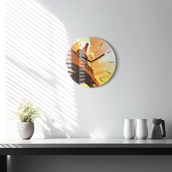 Round glass wall clock The Eiffel Tower in Paris