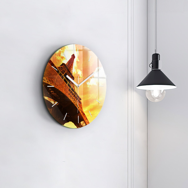 Round glass wall clock The Eiffel Tower in Paris