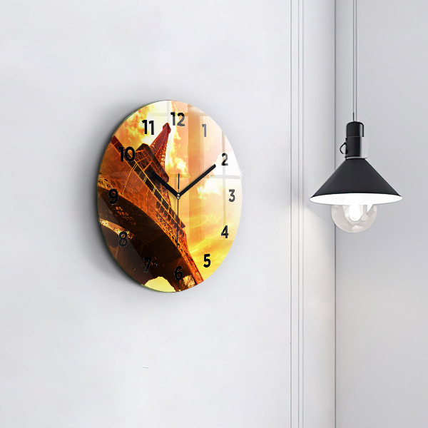 Round glass wall clock The Eiffel Tower in Paris
