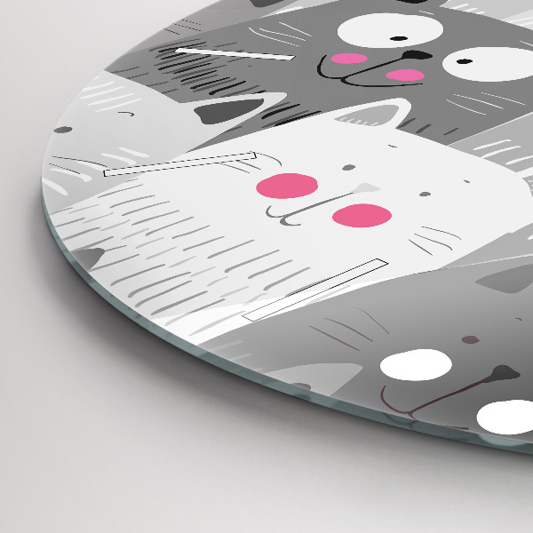 Round glass wall clock Pattern with cats