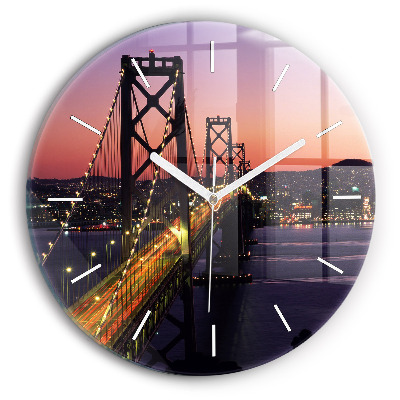 Round glass wall clock USA sunset