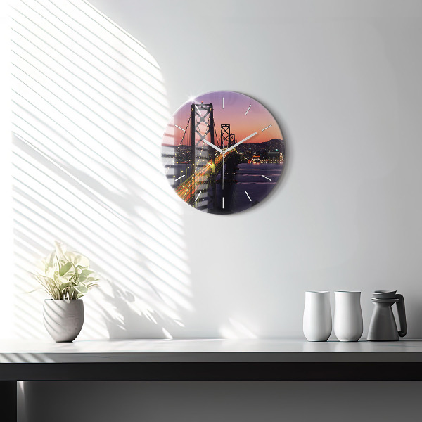 Round glass wall clock USA sunset