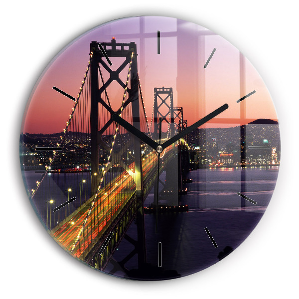 Round glass wall clock USA sunset