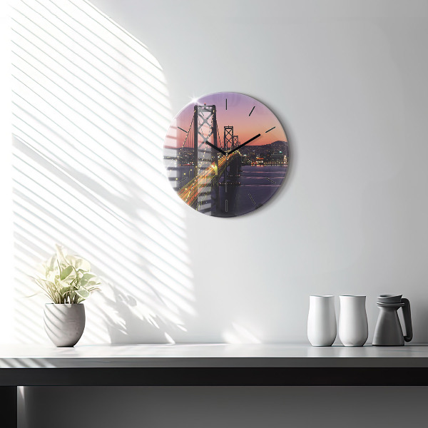 Round glass wall clock USA sunset