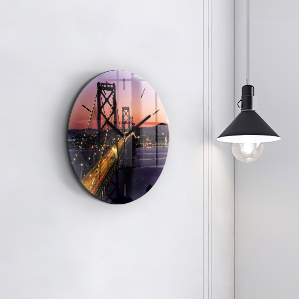 Round glass wall clock USA sunset
