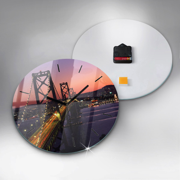 Round glass wall clock USA sunset